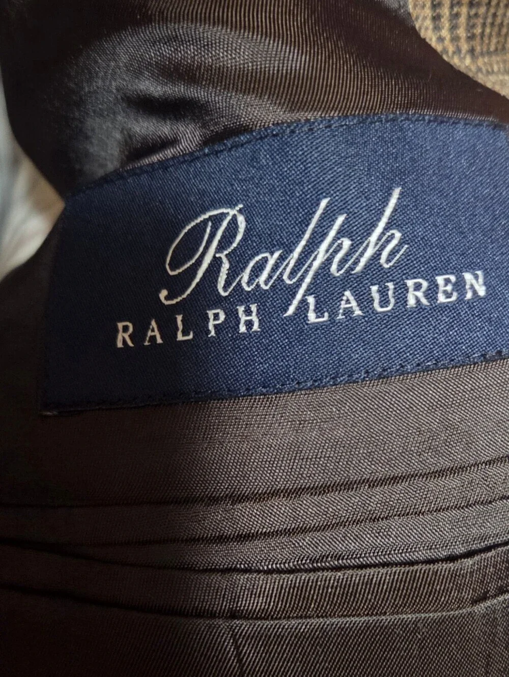 Vintage Ralph Lauren Glen Plaid Brown Silk Blend Blazer Elbow Patches Size 46R